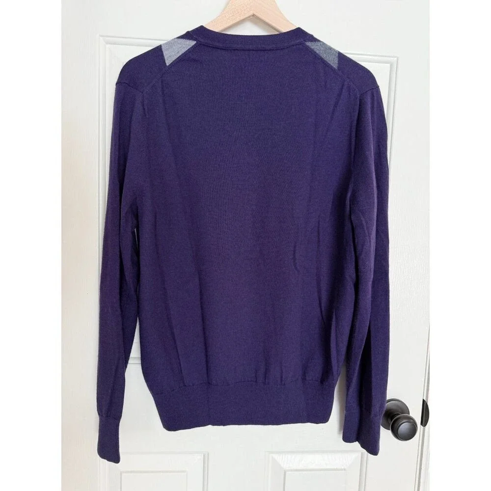 Banana Republic 100% Merino Wool Purple Argyle Sweater Plaid Preppy Academia L